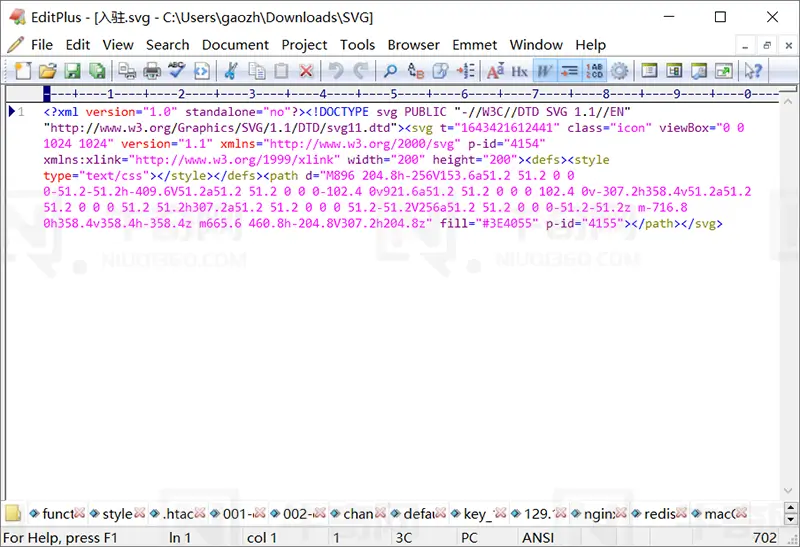 可以使用 Notepad ++ 等文本编辑器打开 SVG 文件