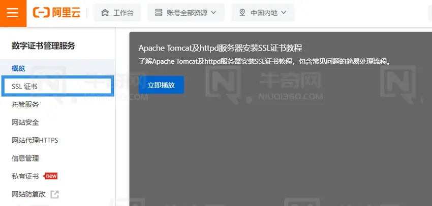 选择 SSL 证书选项