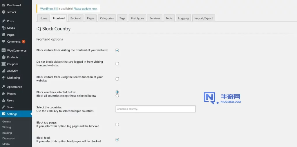 Wordpress 屏蔽特定国家的IP访问网站